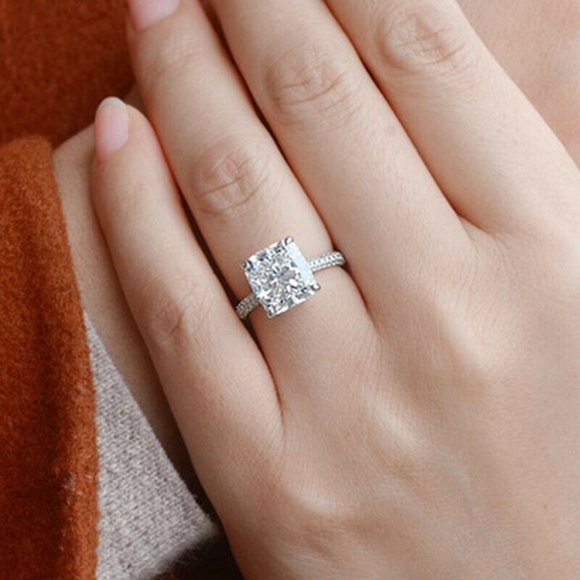 *New 925 Silver Square Diamond Ring, cute Ring, shiny Ring. - Picture 2 of 4